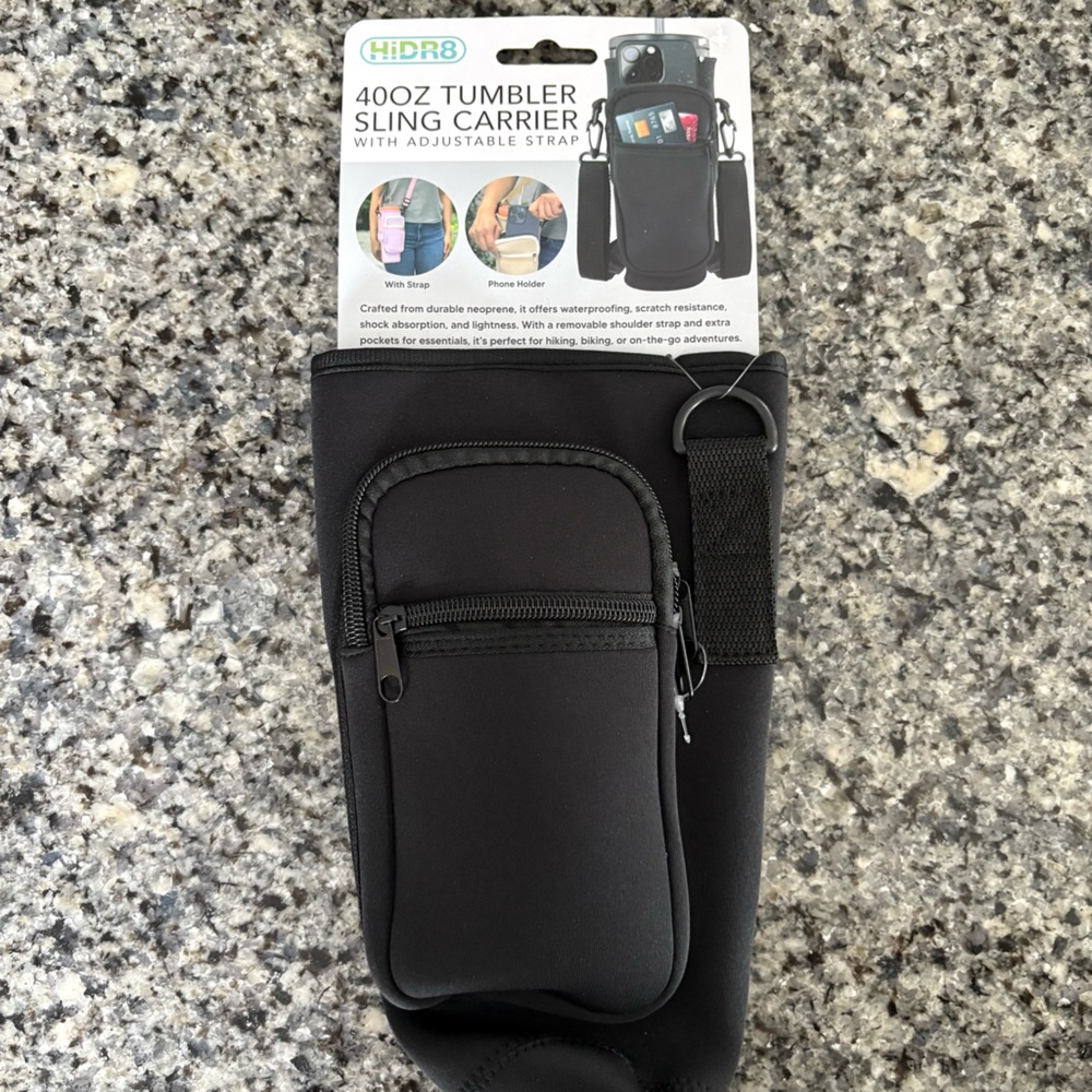NWT- HiDR8 40oz. Tumbler Sling Holder with Adjustable Strap, black